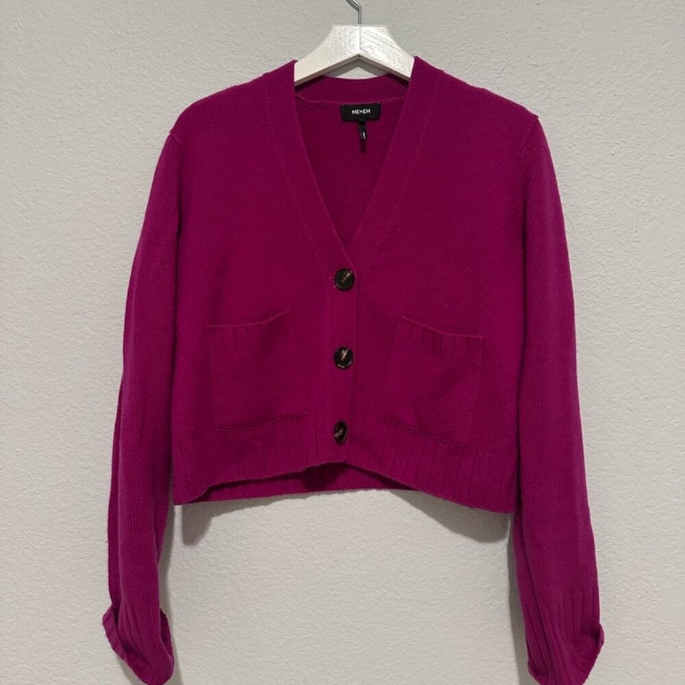 ME+EM Magenta Cropped V-Neck Cashmere  Cardigan
